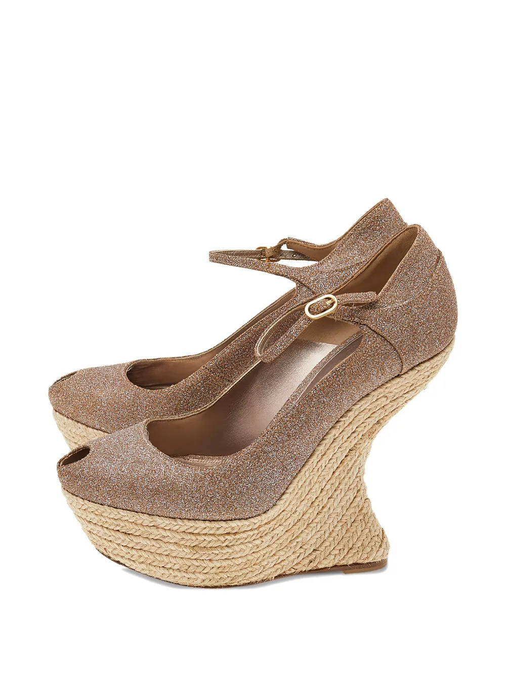 Alexander McQueen Pre-Owned 140 mm espadrilles met glitters en sleehak - Bruin