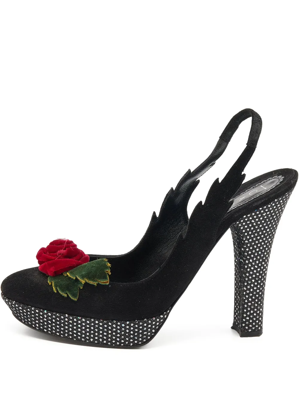 Casadei Vintage Pre-owned 125mm Rose-detail pumps | Black | Image 1
