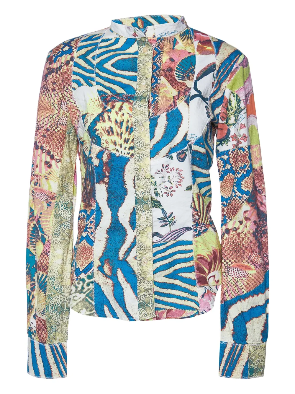 Just Cavalli Vintage プレオウンド パッチワーク シャツ - ブルー Just Cavalli Vintage プレオウンド パッチワーク シャツ - ブルー