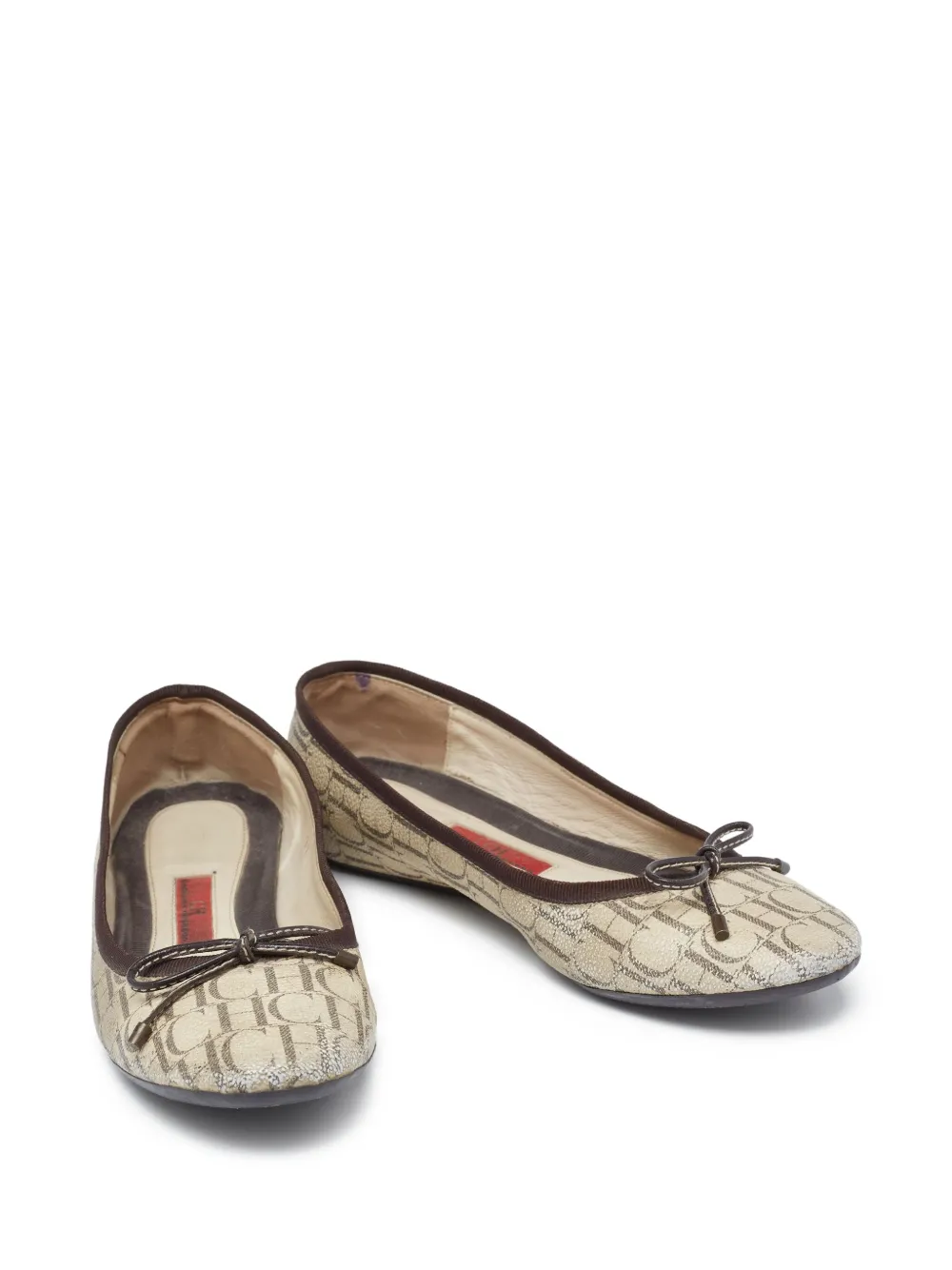 Carolina Herrera Vintage Pre-owned ballerina's met logoprint - Beige