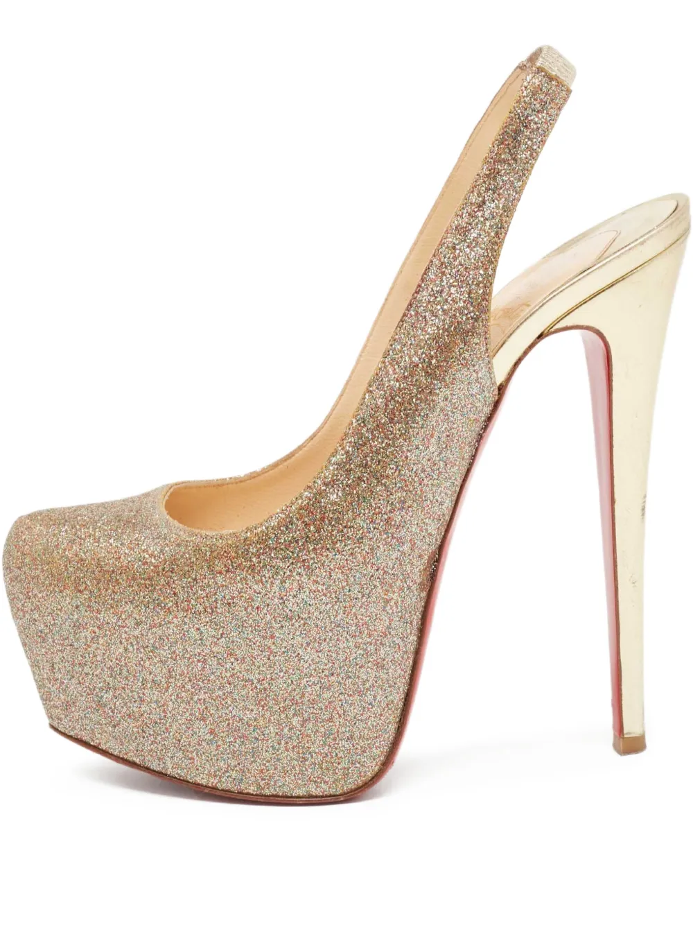 Pre-owned Christian Louboutin 155mm Glitter Daf Slingback Pumps