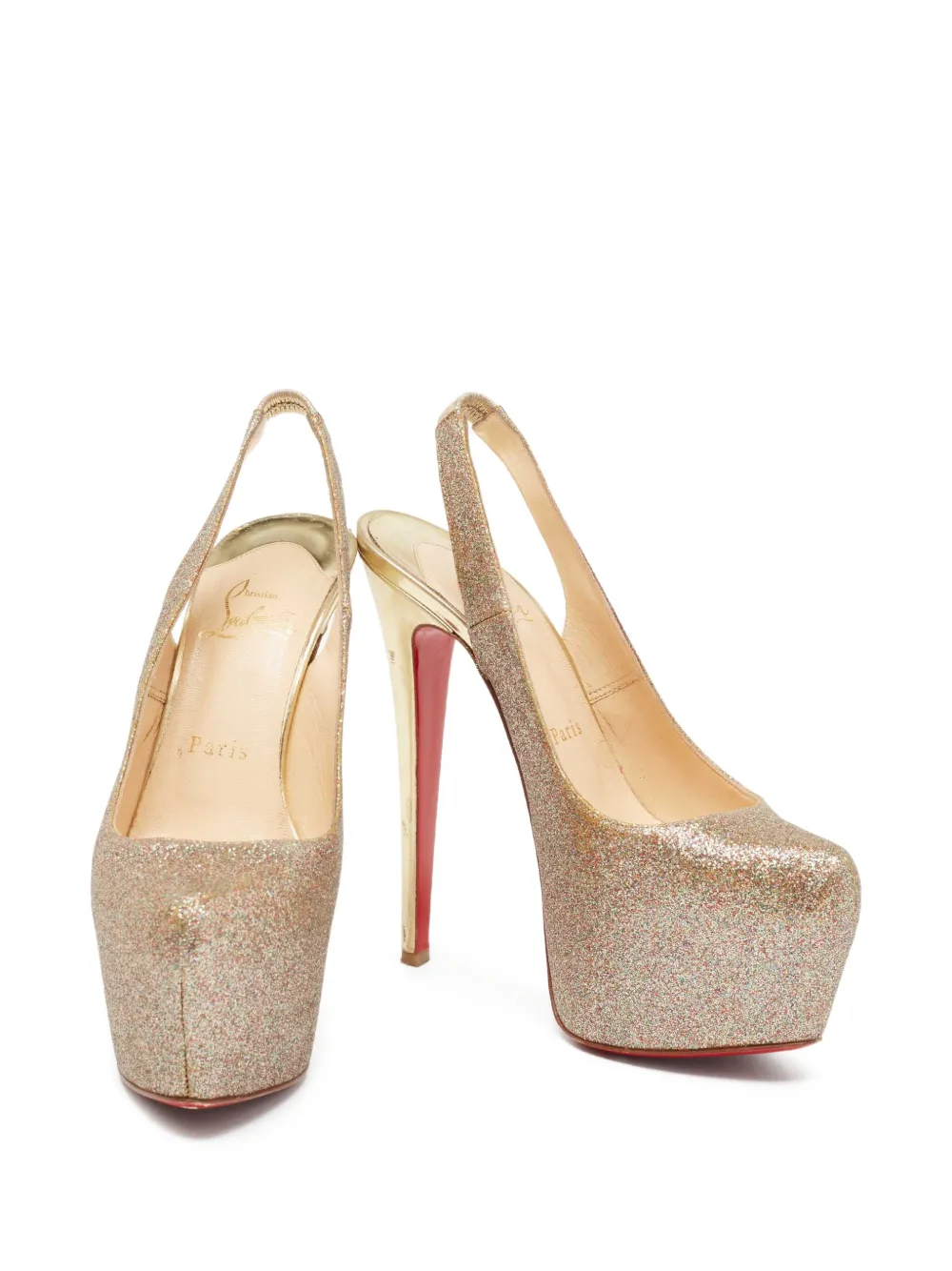  Christian Louboutin Pre-owned Zapatos Glitter Daf Con Tira En La Parte Posterior Y Tacón De 155 Mm - Dorado 