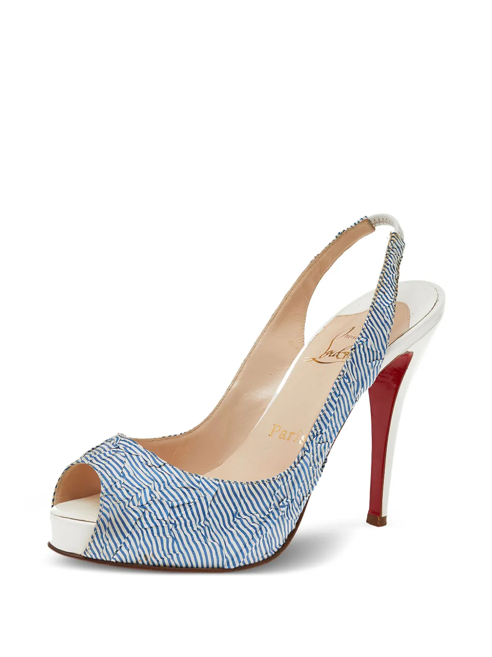 Christian Louboutin Pre-Owned 115 mm gestreepte slingback sandalen - Blauw