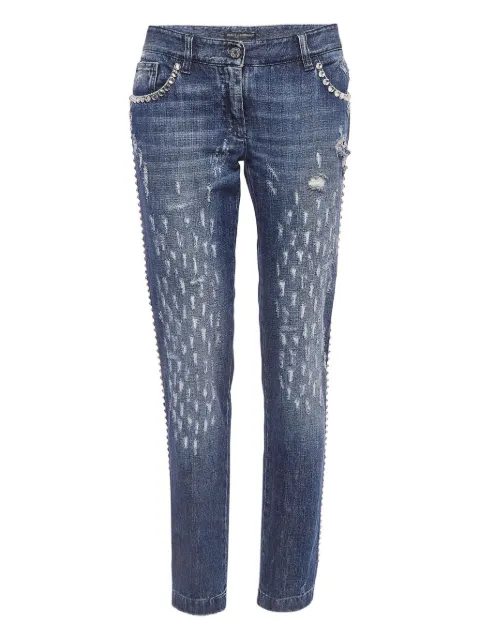 Dolce & Gabbana Pre-Owned jeans rectos con detalles de cristal