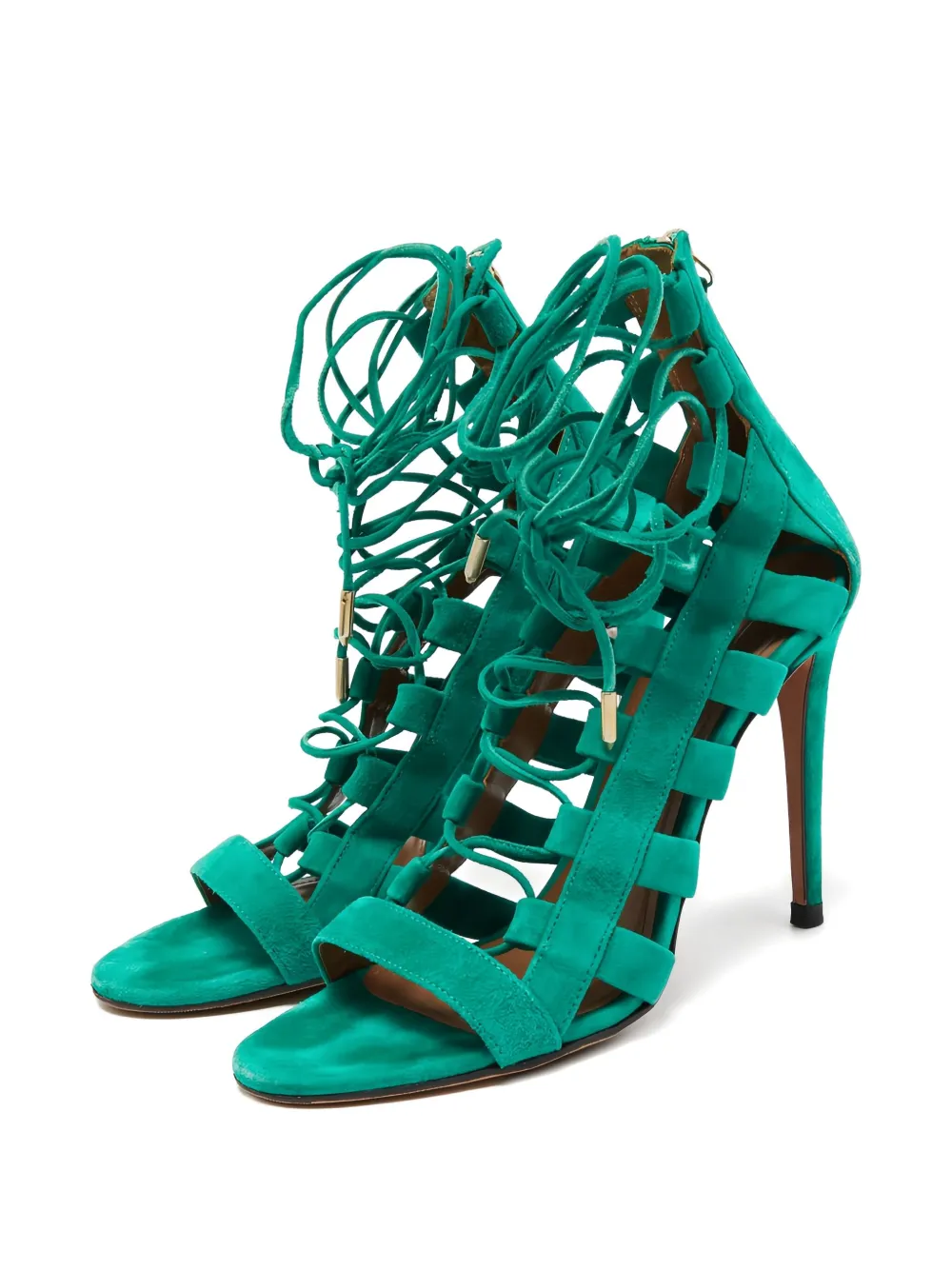 Aquazzura 115MM pre-owned lace-up cage sandals | Image 2