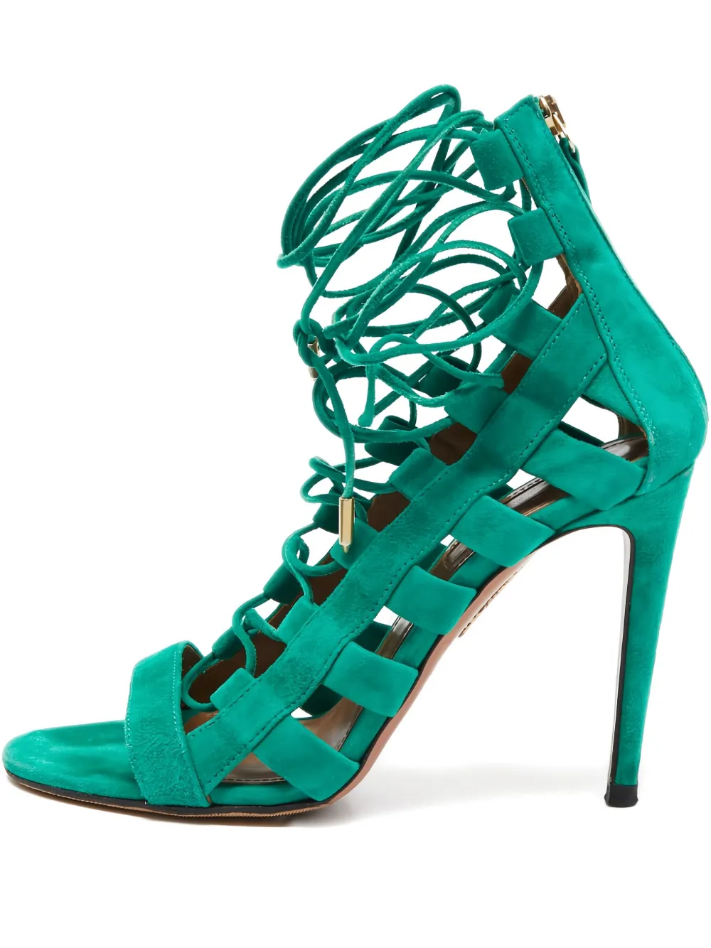 Aquazzura 115MM pre-owned lace-up cage sandals | Green | Image 1