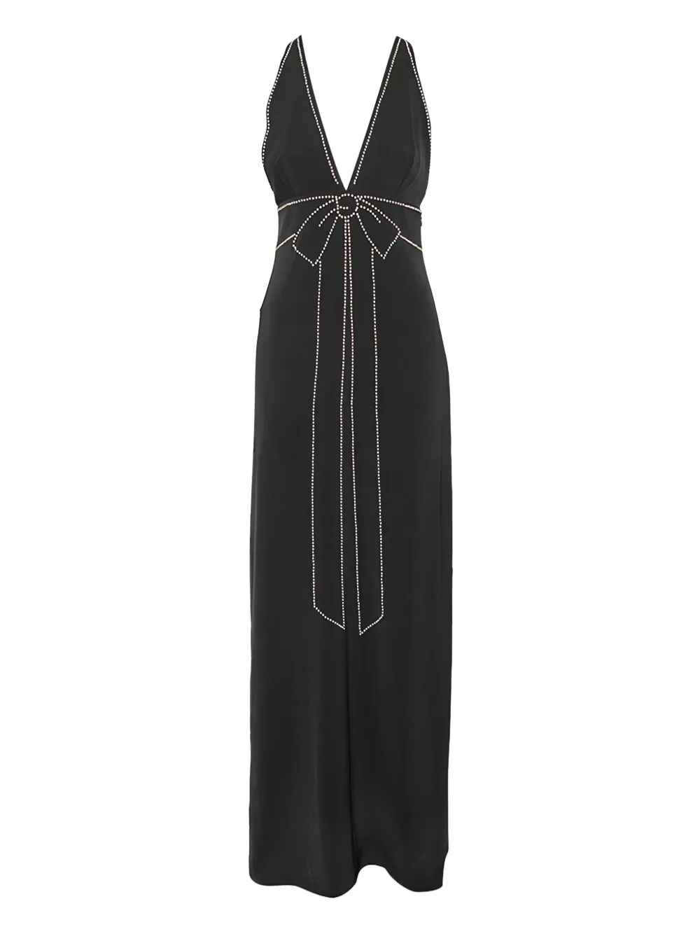 plunging-neckline bow-embellished gown