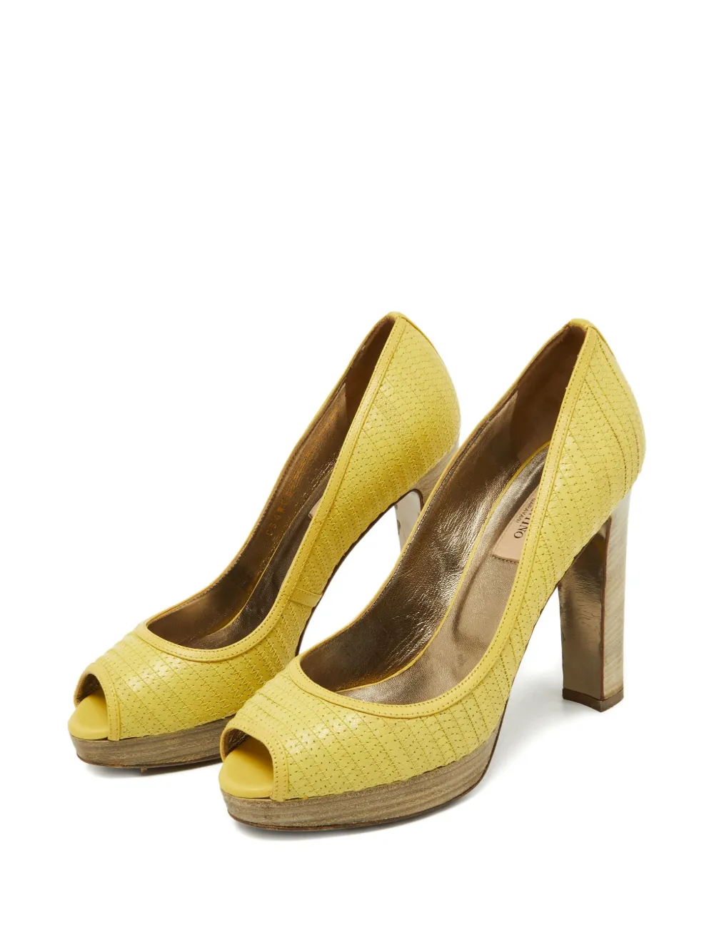 Valentino Garavani Pre-Owned 130 mm leren pumps met plateauzool - Geel