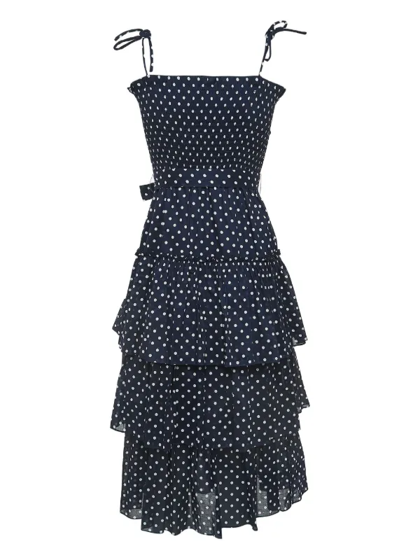 princess polly baby blue dress Tory Burch 2023 Tiered polka-dot Midi Dress | Blue