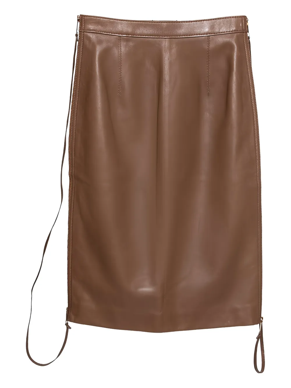 Pre-owned Burberry Leather Zipped Skirt In Brown