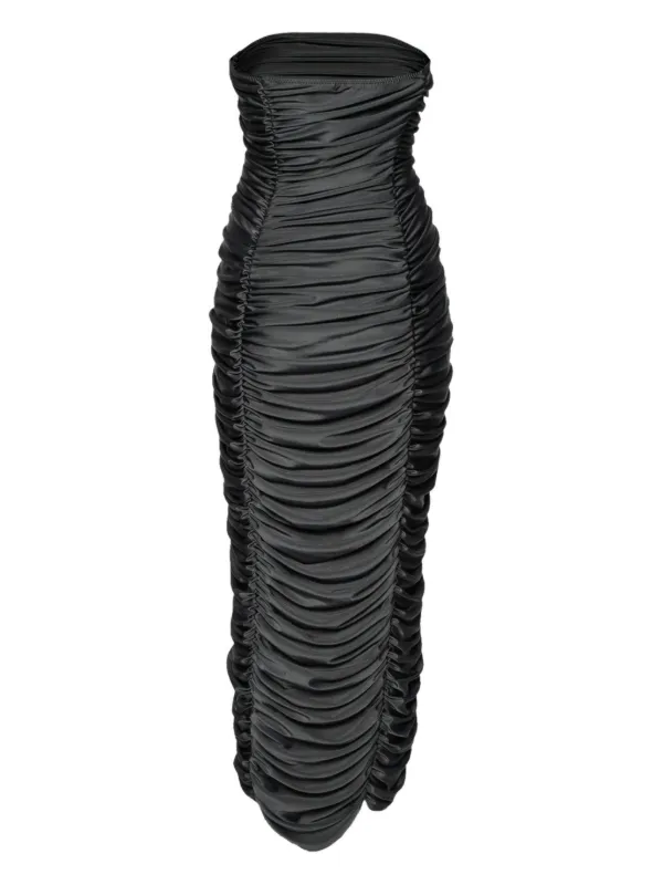 Norma Kamali Ruched Strapless Midi Dress - Black Norma Kamali Ruched Strapless Midi Dress - Black