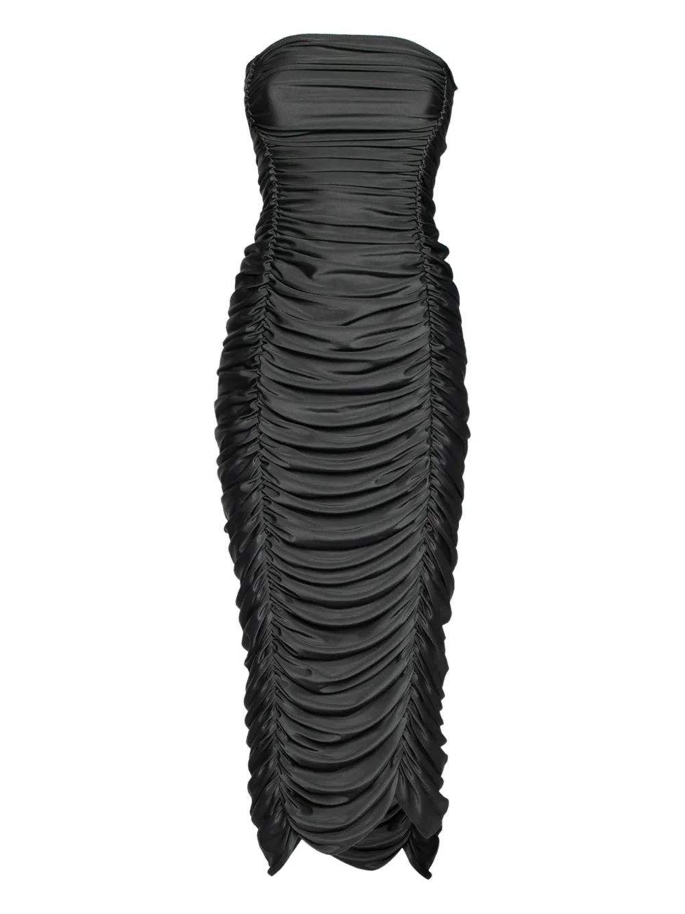pre-owned ruched strapless midi dress