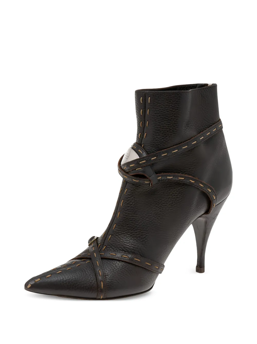 Fendi Pre-Owned 95 mm Selleria leren laarzen met puntige neus - Bruin