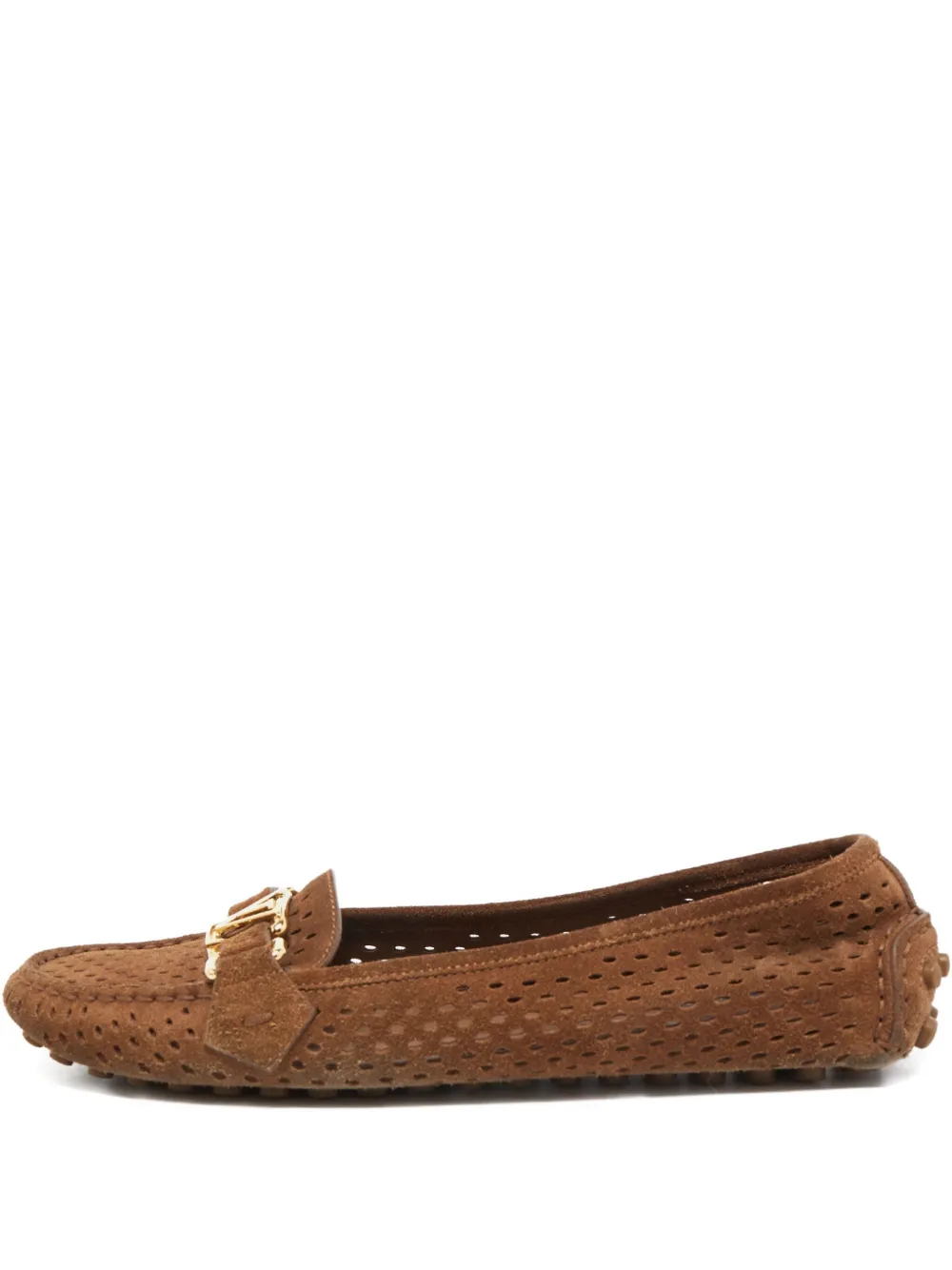 Louis Vuitton Pre-Owned LV-buckle perforated loafers - ブラウン Louis Vuitton Pre-Owned LV-buckle perforated loafers - ブラウン