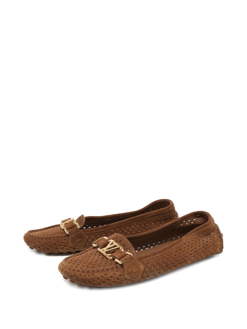 Louis Vuitton Pre-Owned Geperforeerde loafers met LV-gesp - Bruin
