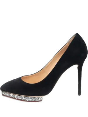 Charlotte Olympia 110mm Debbie Platform Suede Pumps | Black | FARFETCH