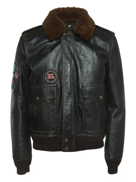 Saint Laurent Pre-Owned 2023 logo-patch leather jacket
