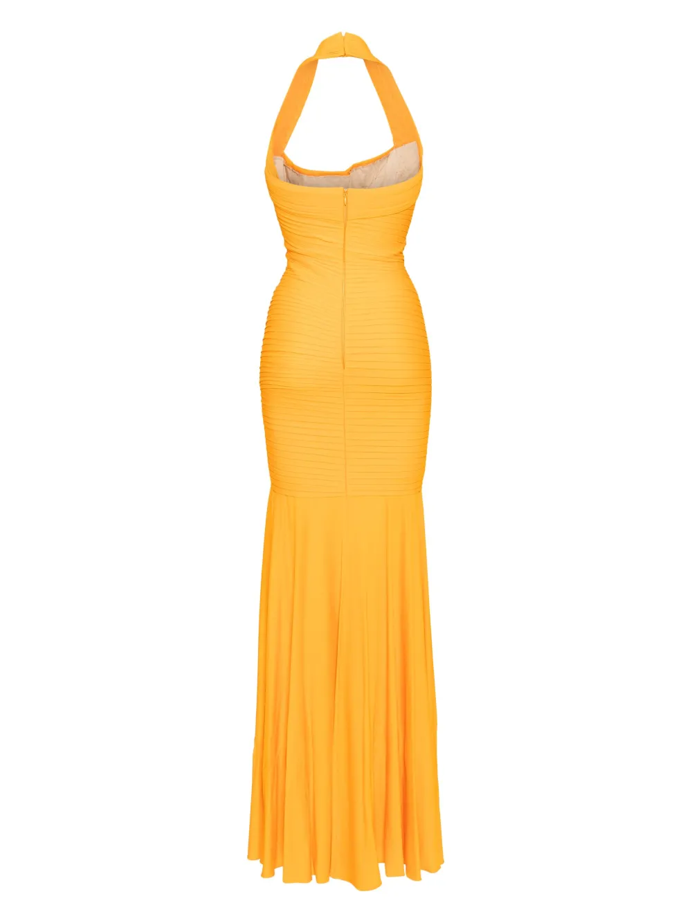 Herve L. Leroux asymmetric halter hand draped fishtail gown - Geel