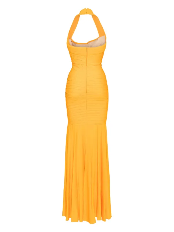 high-shine cold-shoulder midi dress