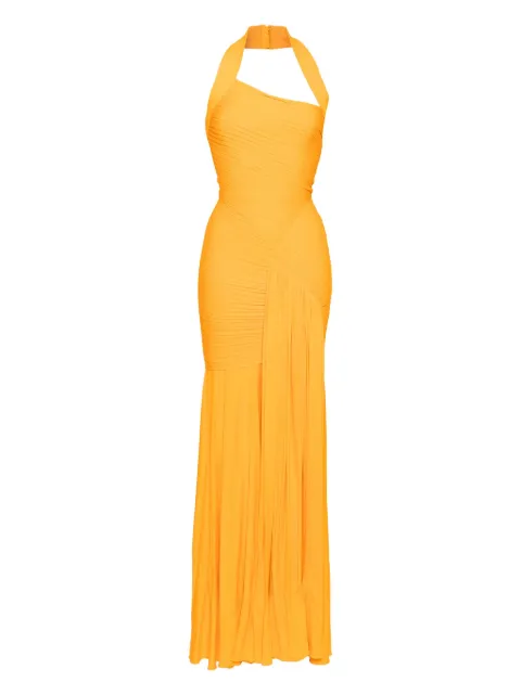 Herve L. Leroux asymmetric halter hand draped fishtail gown