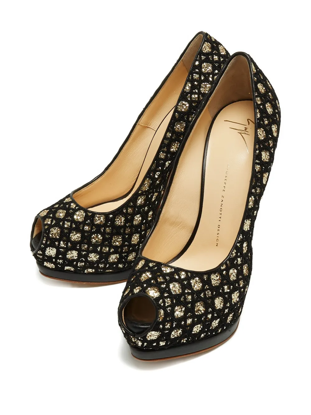 pre-owned 160mm glitter platform pumps