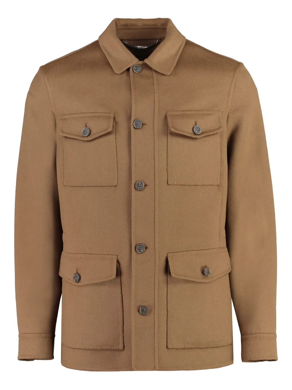 Canali flap-pocket wool jacket Bruin