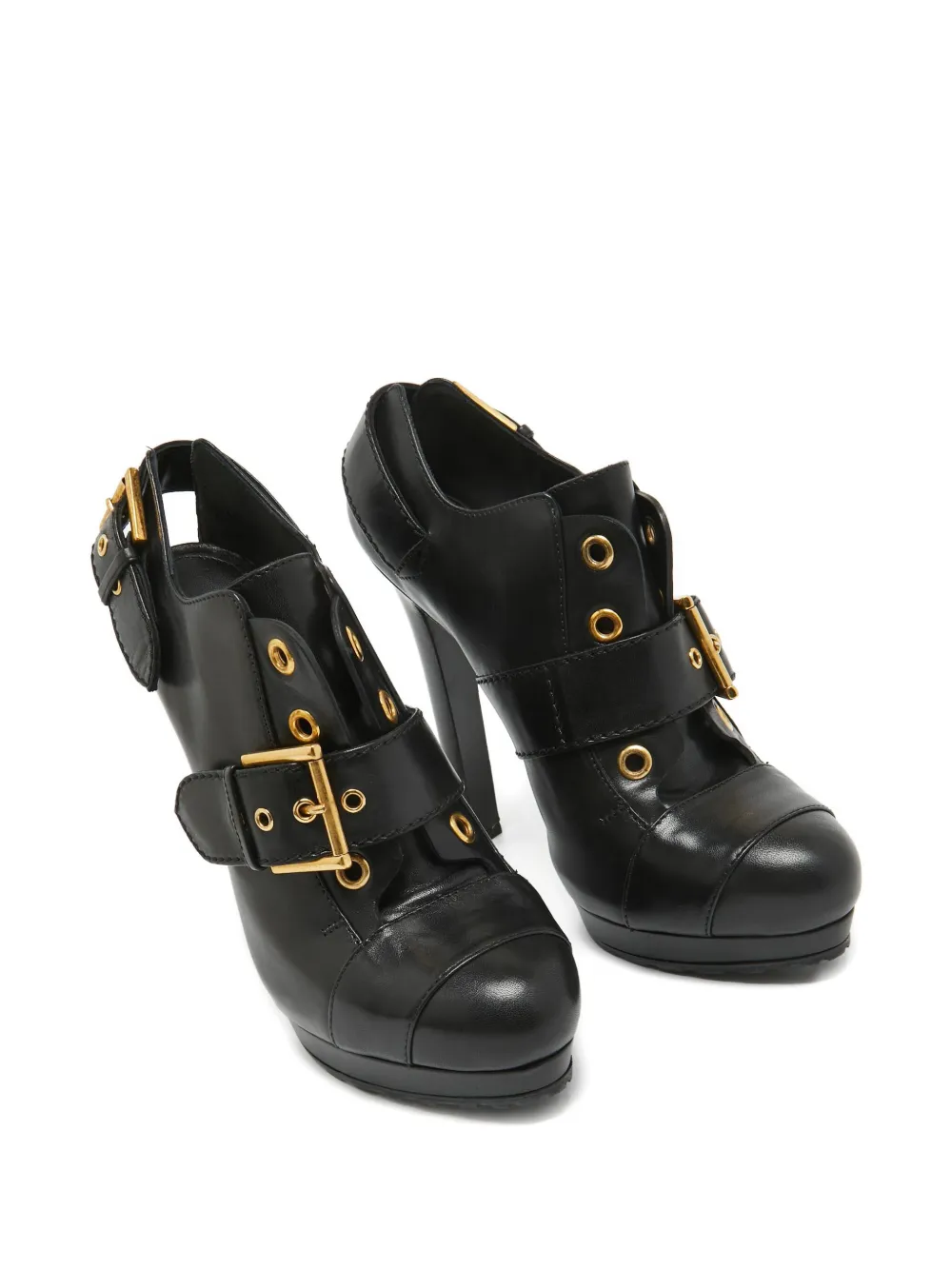 Alexander McQueen Pre-Owned 145 mm laarzen met gesp en ringlets - Zwart