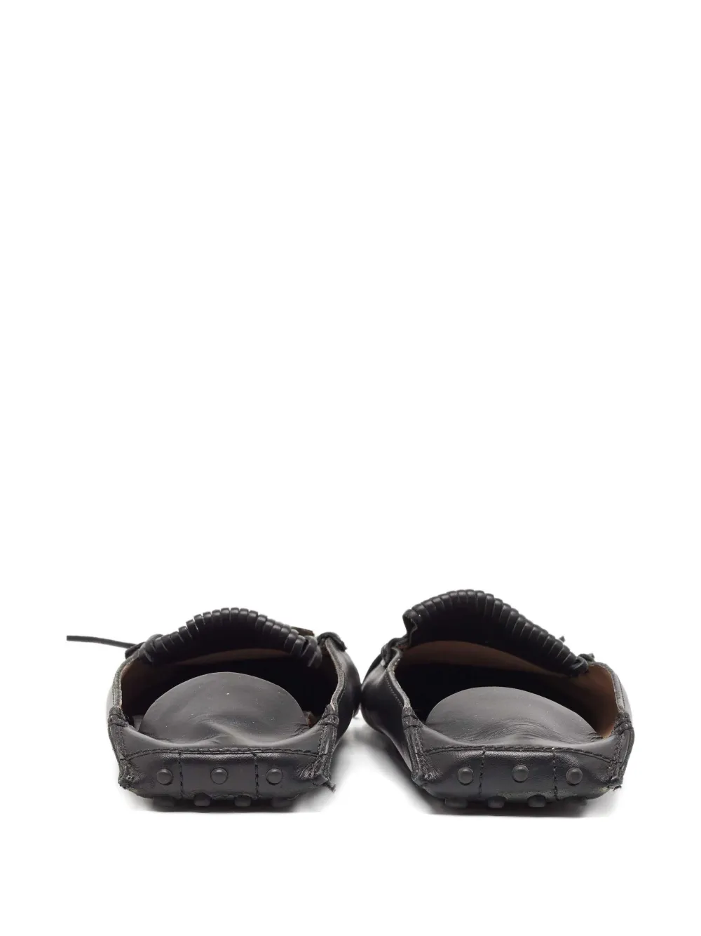 Pre-owned Tod's Vintage Fringed Leather Mules In Black