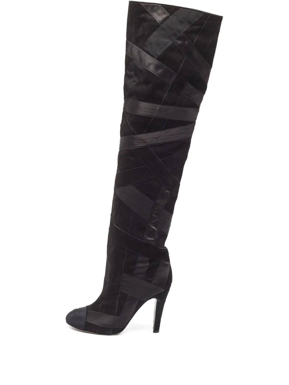 CHANEL Pre-Owned 110mm suede patchwork-detail boots | Black | Image 1