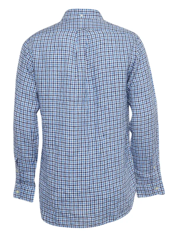 パンツ 90s polo by ralph lauren gingham linen Polo Ralph Lauren Vintage pre-owned Gingham Linen Shirt | Blue
