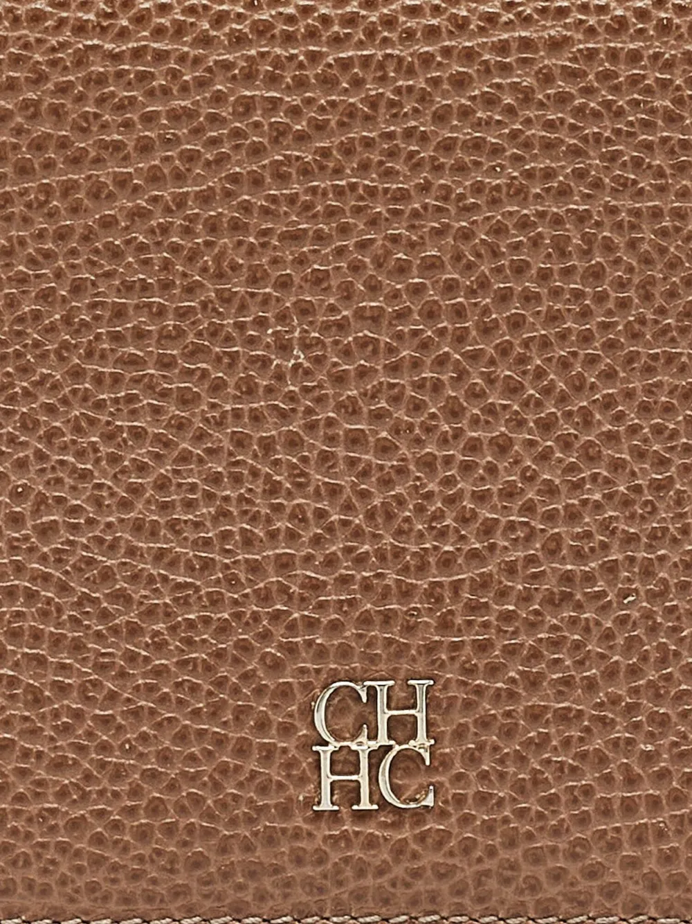Pre-owned Carolina Herrera Vintage Ch Leather Grain Wallet In Brown