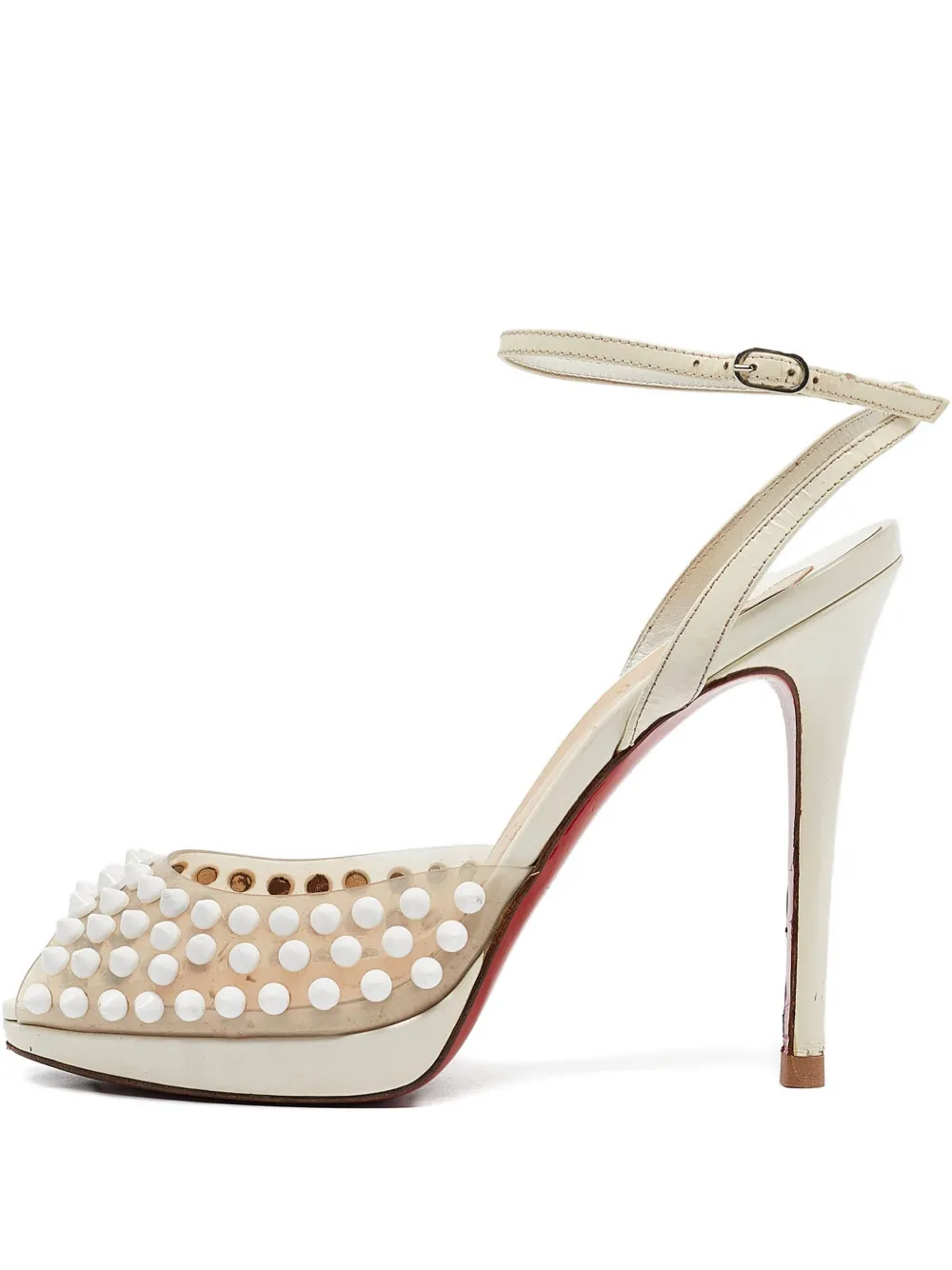 Christian Louboutin Pre-Owned スタッズ エナメルレザーパンプス 120mm - ニュートラル Christian Louboutin Pre-Owned スタッズ エナメルレザーパンプス 120mm - ニュートラル