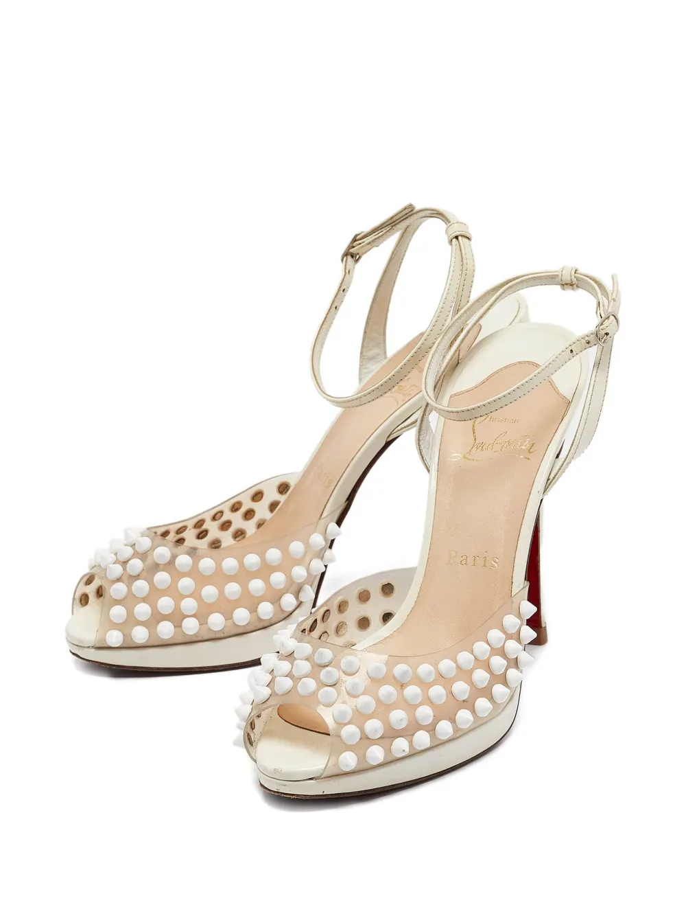 Christian Louboutin Pre-Owned 120 mm lakleren pumps met studs - Beige