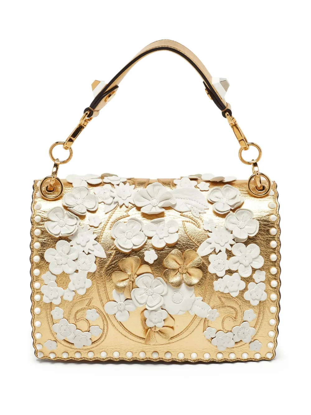Fendi Pre-Owned Kan I floral-embellished metallic leather shoulder bag | Pre-Owned | Image 2