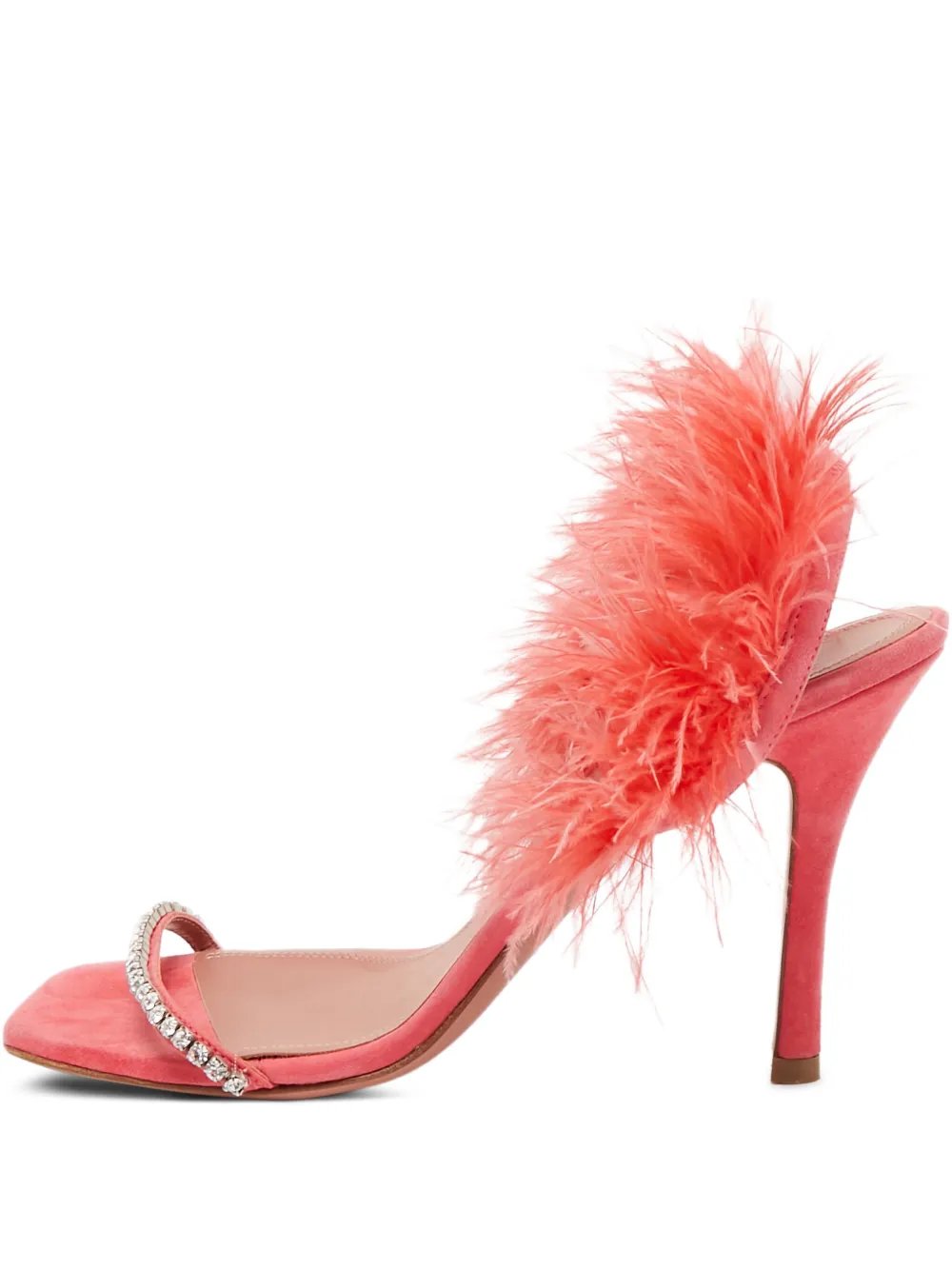Amina Muaddi pre-owned 110mm Adwoa feather-embellished satin sandals | Pink | Image 1