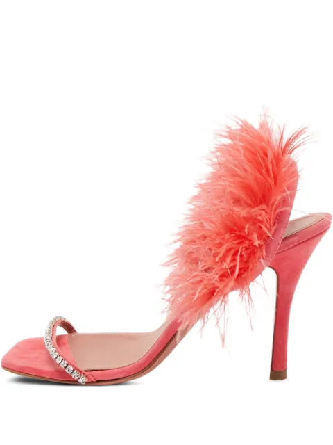 Amina Muaddi pre-owned 110mm Adwoa feather-embellished satin sandals