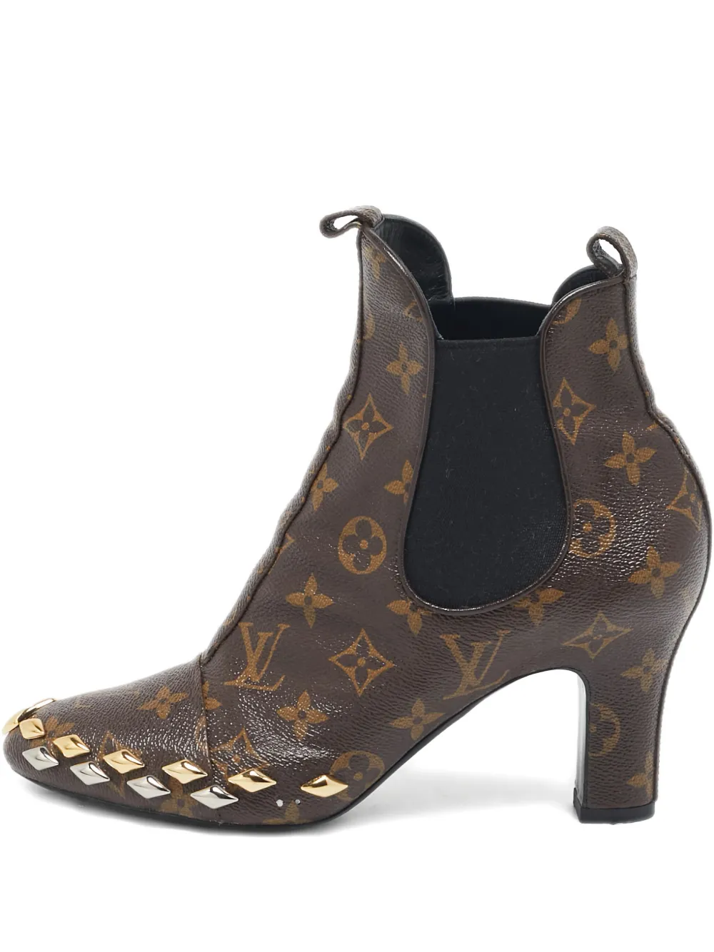 monogram-canvas studded boots