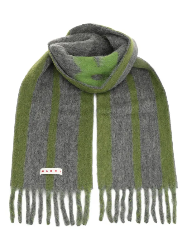 Marni Striped Fringed Scarf in Green