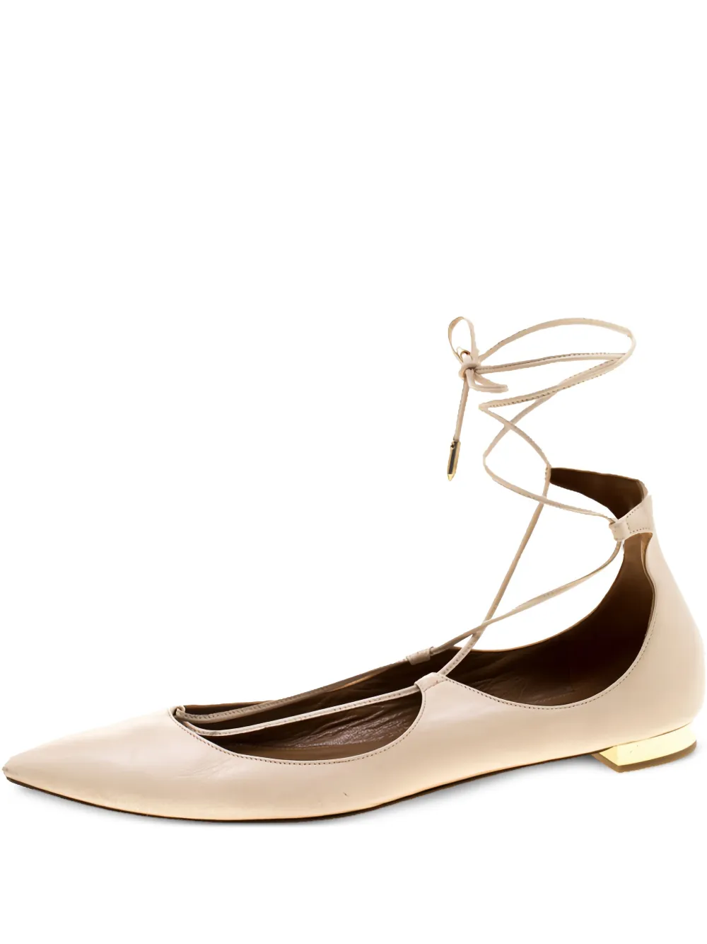 Aquazzura pre-owned pointed-toe lace-up flats | Neutrals | Image 1
