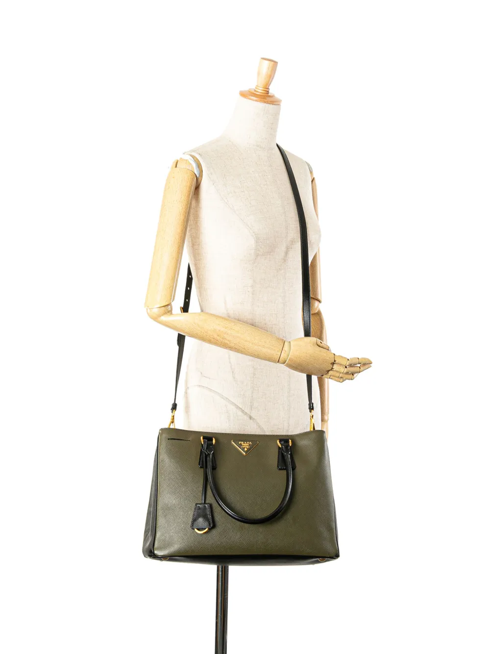 Pre-owned Prada 2010-2024 Medium Saffiano Lux Bicolor Galleria Satchel In Green