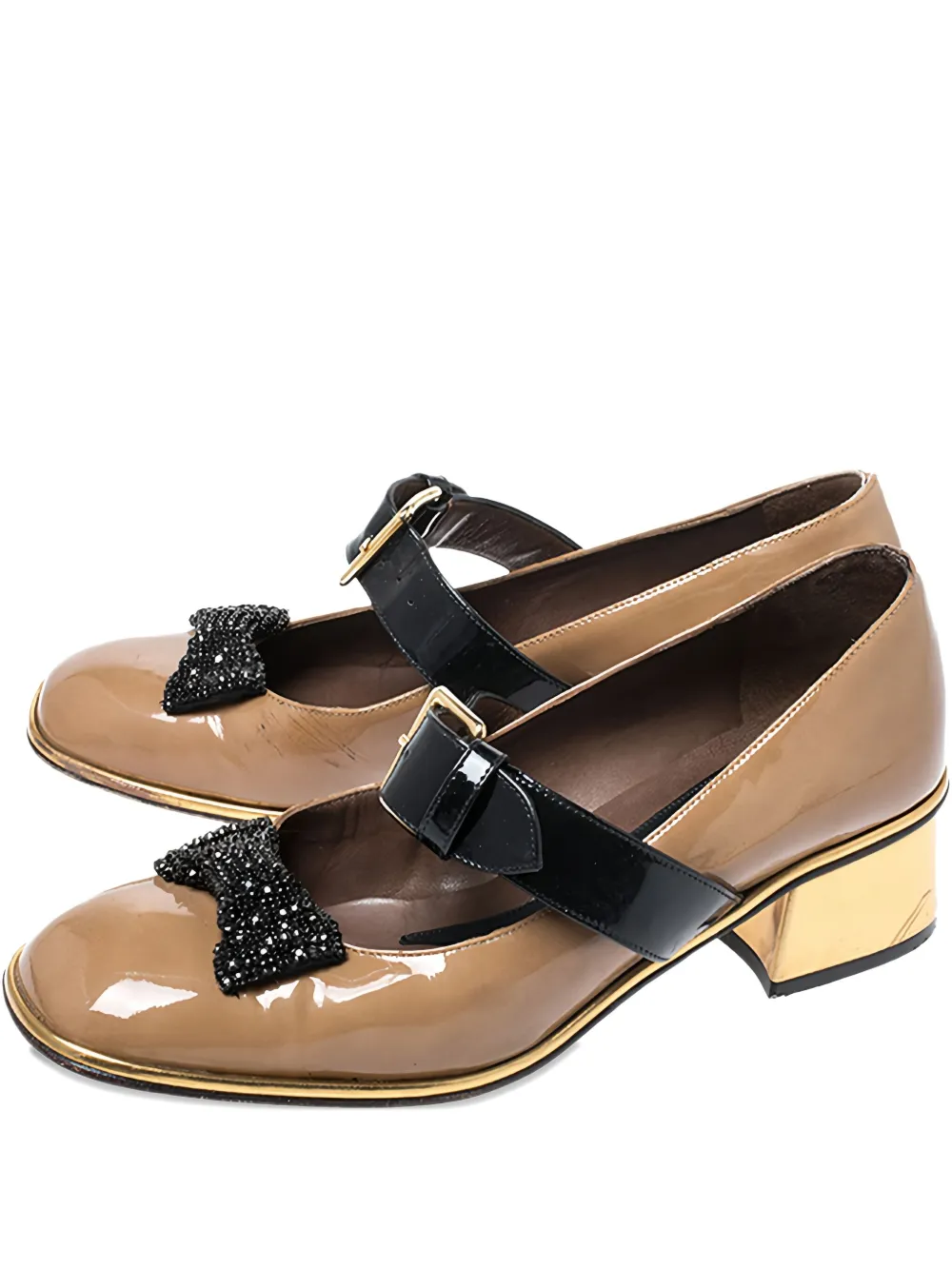 Marni Pre-Owned 40mm bow-detail patent-leather pumps | Brown | Image 1