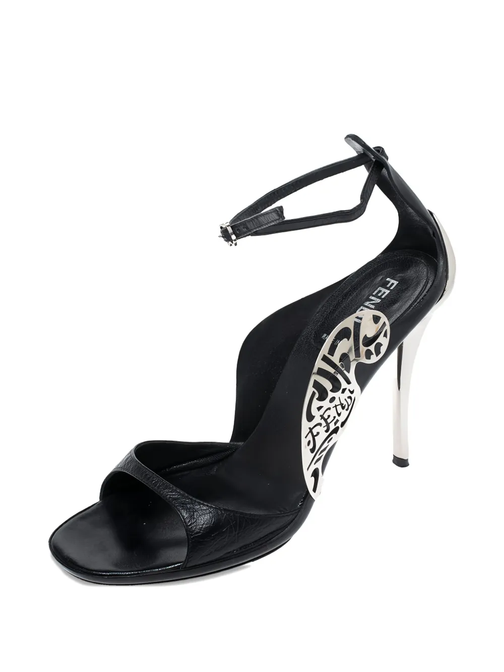 Fendi Pre-Owned Leren sandalen met metalen applicatie - Zwart