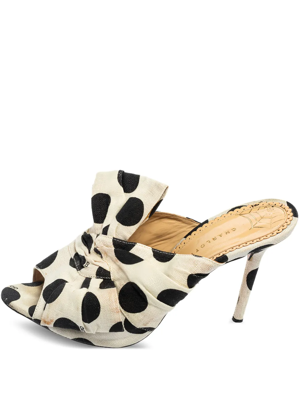 Pre-owned 100mm polka-dot bow sandals
