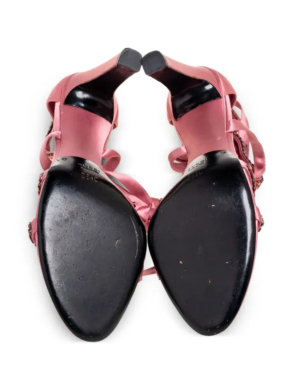 Gucci Pre-Owned ビジュー サテンサンダル 105mm | ピンク
