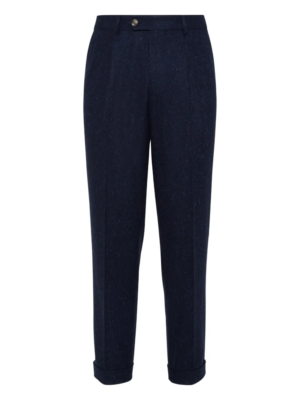 Brunello Cucinelli Broek met geplooide voorkant en gespikkeld patroon Blauw