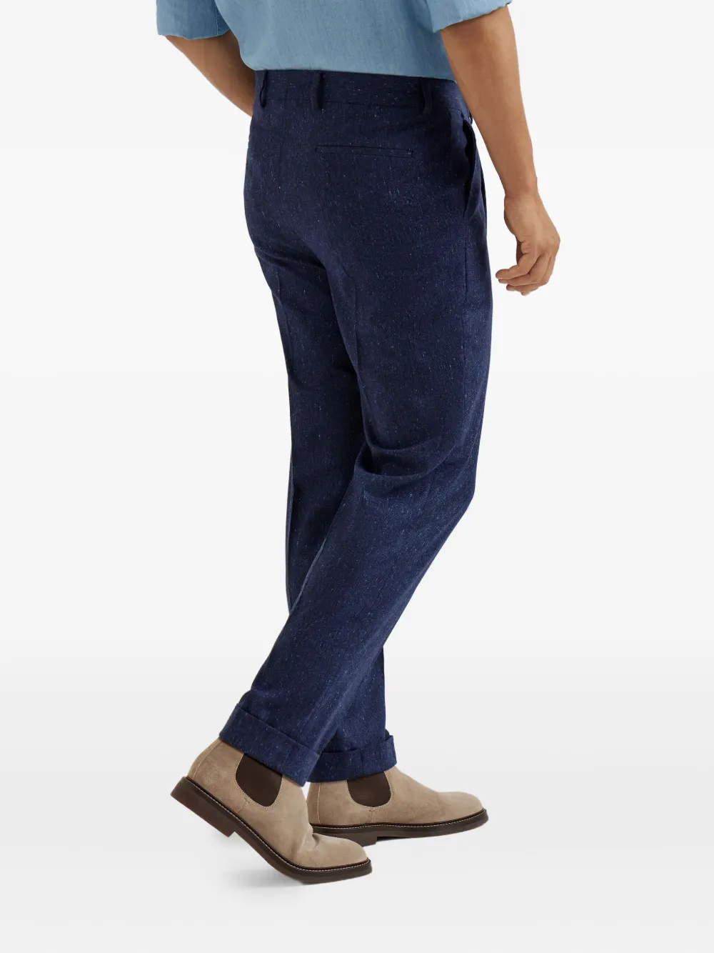 Brunello Cucinelli Broek met geplooide voorkant en gespikkeld patroon Blauw