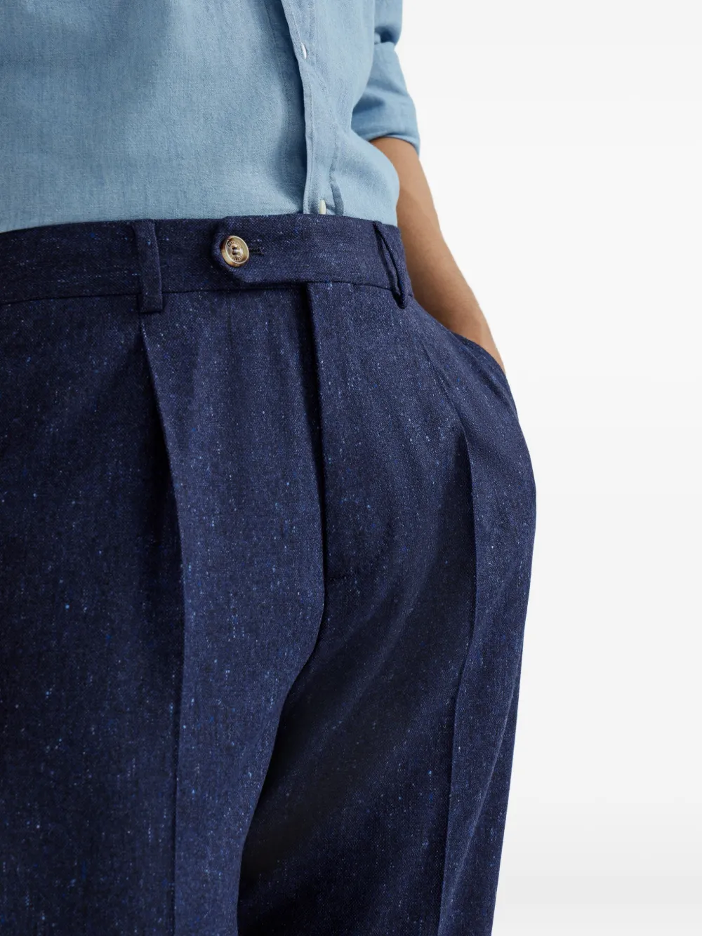 Brunello Cucinelli Broek met geplooide voorkant en gespikkeld patroon Blauw