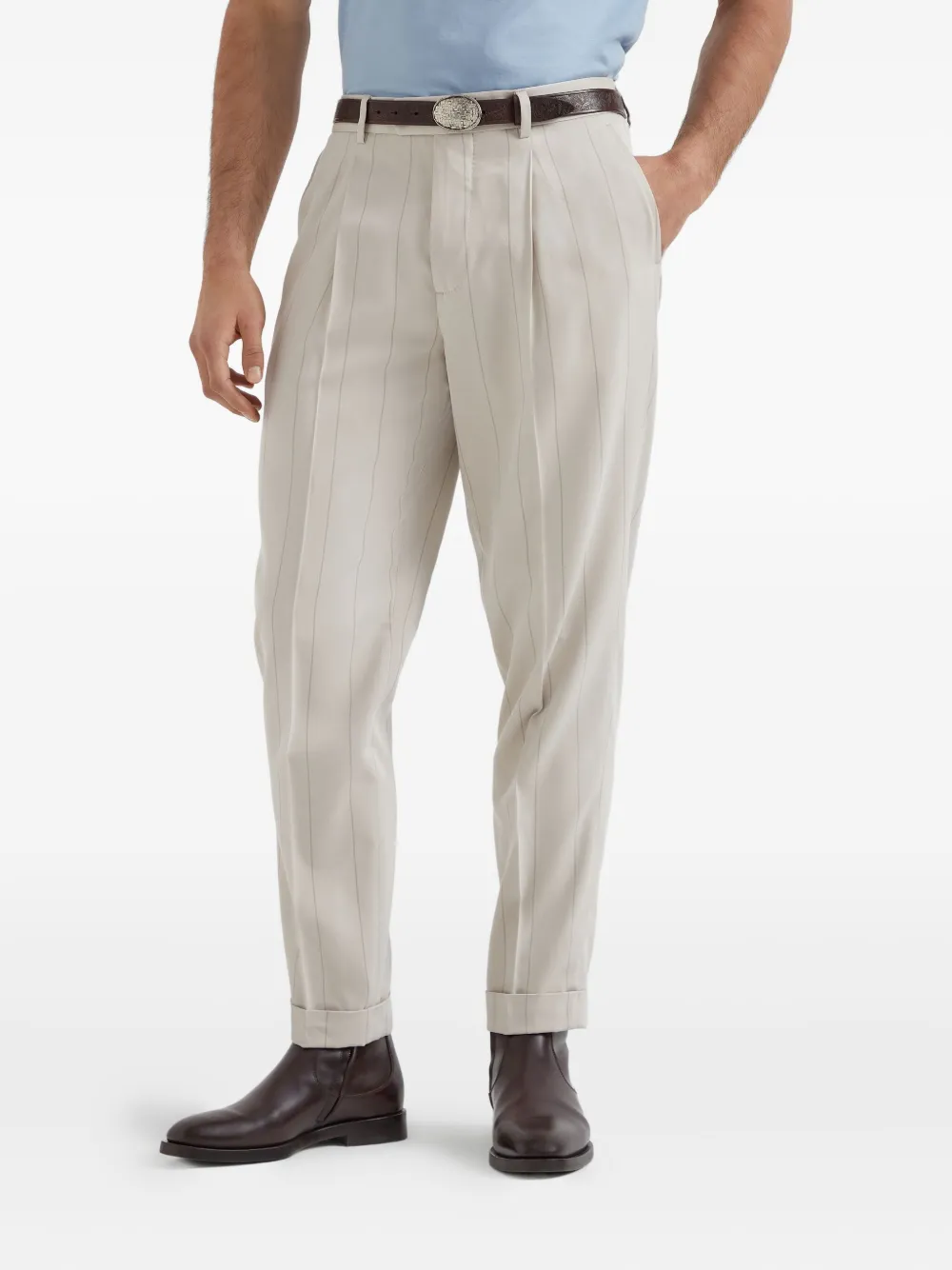 Brunello Cucinelli Pantalon met krijtstreep Beige