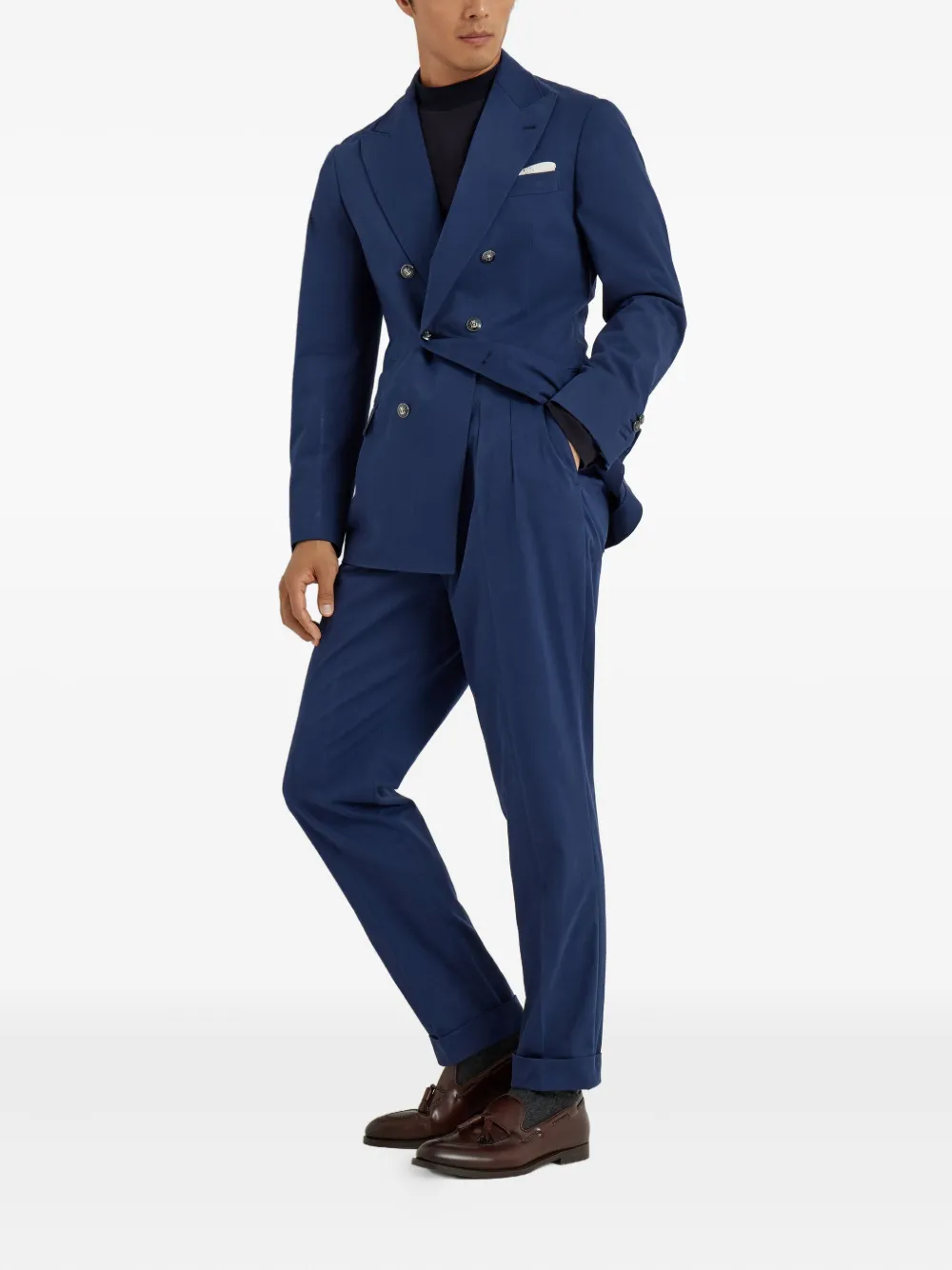 Brunello Cucinelli Pantalon met geplooide voorkant Blauw