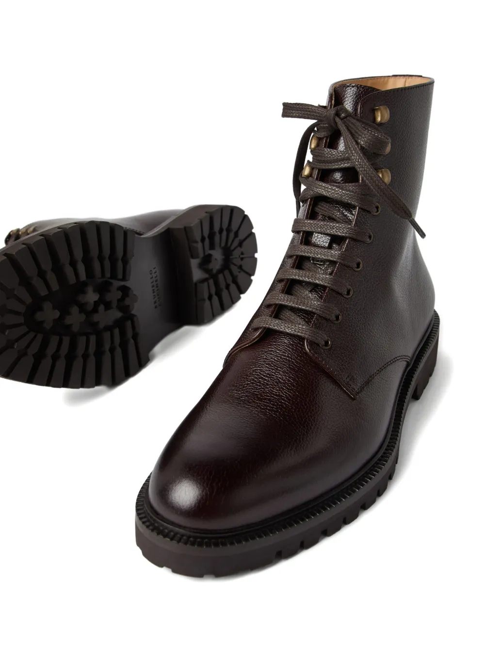 Brunello Cucinelli leather combat boots Brown